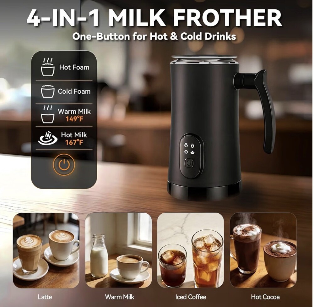 Liksiy Electric Milk Frother & Warmer 400W Black Stainless Steel 350mL